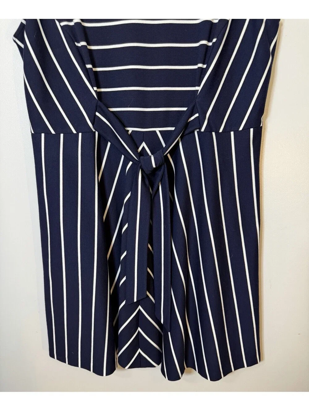 1901 Nordstrom Navy White Stripe Tie Waist Fit Flare A-Line Dress Cap Sleeve 18